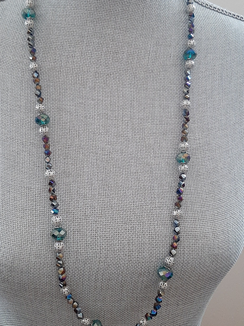 Handcrafted Teal and Iridescent Beaded Necklace - Women Jewelry
